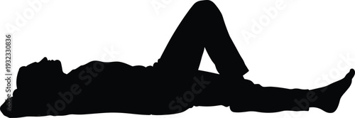 Woman lying stretch silhouette, supine yoga pose, female fitness relaxation exercise, black isolated vector illustration on white background