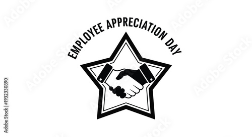Employee appreciation day vector graphic illustration featuring a handshake inside a star, symbolizing gratitude, recognition, and partnership within a professional workplace setting.