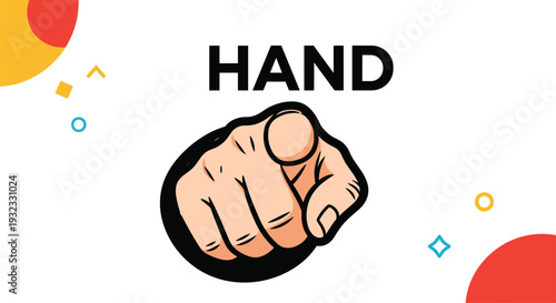 Hand pointing finger icon with a bold human hand illustration and descriptive text in a clean flat design style.