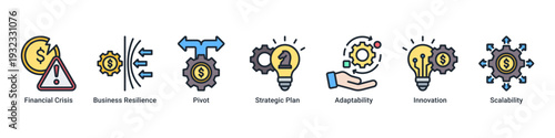 Economic Challenge web banner icon vector illustrating crisis management,strategic pivoting,resilience,and scalable recovery strategies