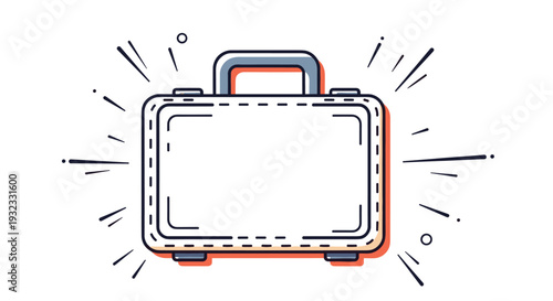 Business travel briefcase icon with rapid motion lines and decorative circles representing a work trip or commute.