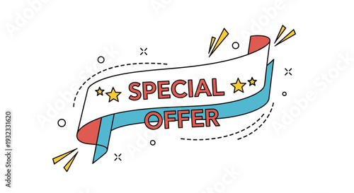 Special offer banner design with colorful stars and pop art style decorative elements for marketing and sales promotions.