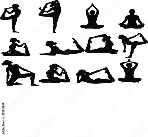 Yoga poses silhouette illustrations