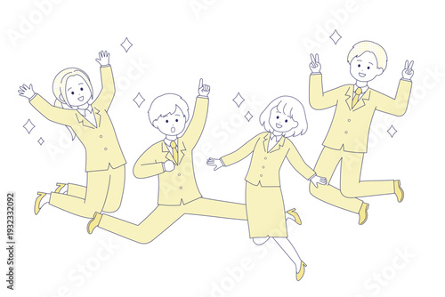 フレッシュで眩しい新入社員たち｜シンプルでミニマルなイラスト