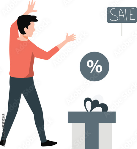 The boy is happy to see discount sale