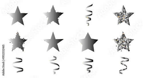 A collection of golden stars and swirling ribbons ideal for festive designs on transparent background silhouette high quality professional