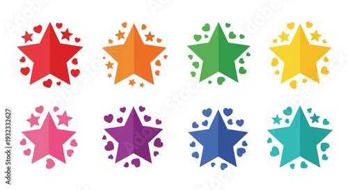 A vibrant collection of colorful stars and hearts with varying shades and designs on transparent background silhouette high quality