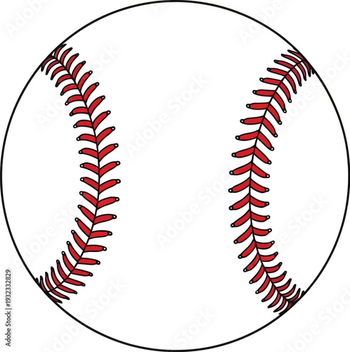 Classic hand-drawn illustration of a white baseball with prominent red stitching, perfect for sports themes, game graphics, and team designs.