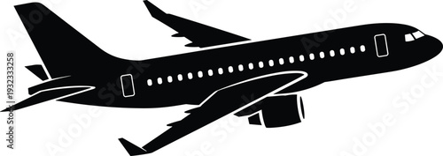 Passenger airplane silhouette, commercial aircraft flying transport plane vector illustration isolated aviation travel design