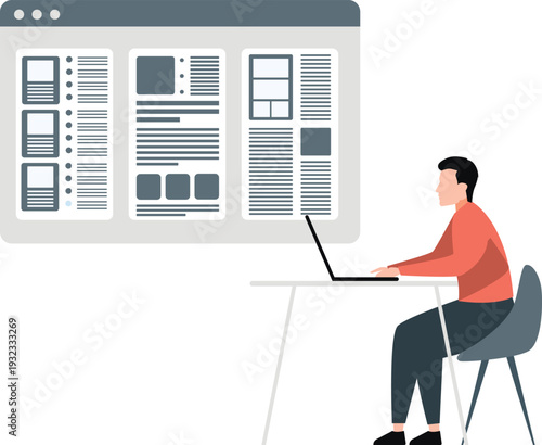 The boy is working database website.