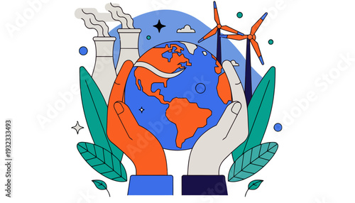 Hands protecting the Earth with sustainable energy solutions