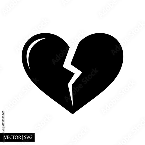 Broken Heart Icon Silhouette - Symbol of Sadness and Heartbreak