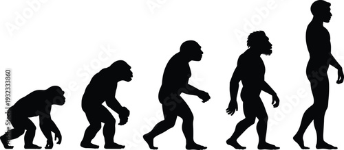 Human evolution theory silhouettes collection set, primitive ape to modern man transition, biological development progress