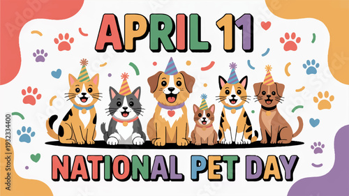 Happy national pet day with dogs and cats celebrating festive occasion together outdoors