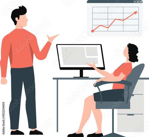 The boy and girl talking about business success