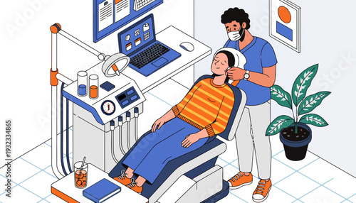 Dentist examining patient in modern dental clinic with digital equipment