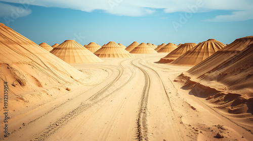 Dirt road through sand piles