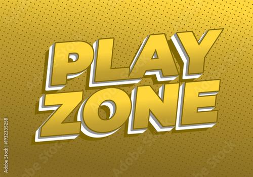 Bold 3d text reading play zone in dark yellow, comic style