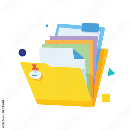 A cartoon image showing a yellow file folder with colorful documents inside