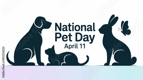 National pet day april 11 celebration with dog cat and rabbit silhouettes on colorful background
