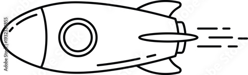 Rocket launch line icon representing startup growth, business innovation, fast progress, and space exploration concept in minimalist outline style for technology branding and creative design use