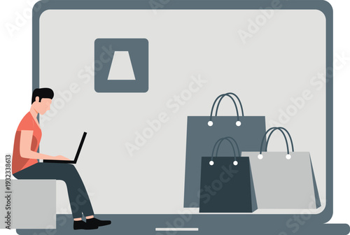 The boy is working online shopping