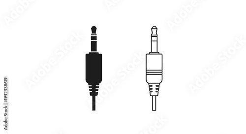 Two audio jack icons one solid black one white outline