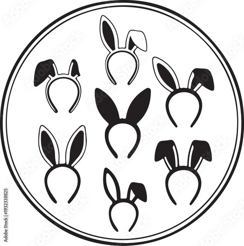 Collection of black and white bunny ears headbands illustration
