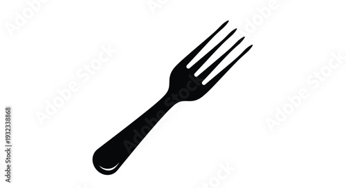 Simple black silhouette of a dinner fork on a white background