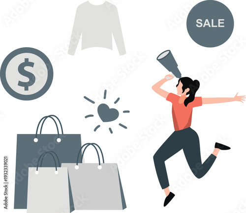 The girl is looking sale offer on spyglass.