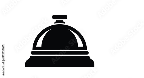 Simple black silhouette of a classic service bell on white background