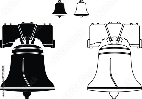 Church bell icon set with ringing silhouette outline vector illustration collection isolated