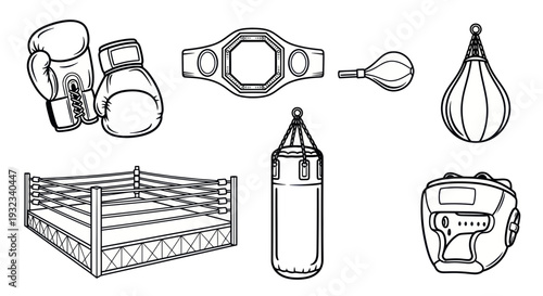 Boxing Equipment Set: Ring, Gloves, Punching Bag, Belt, Headgear, Speed Bag