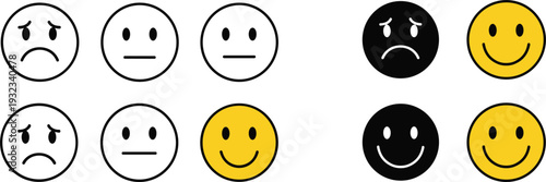 Customer satisfaction feedback emoticon icons set with happy neutral sad faces vector illustration collection