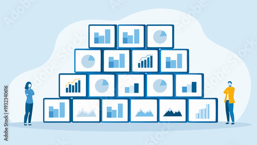 Business professionals analyzing data charts and graphs