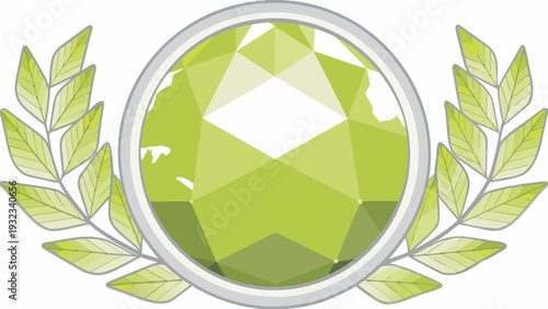 Green gemstone with laurel wreath icon