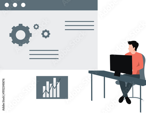 The boy is creating web development.