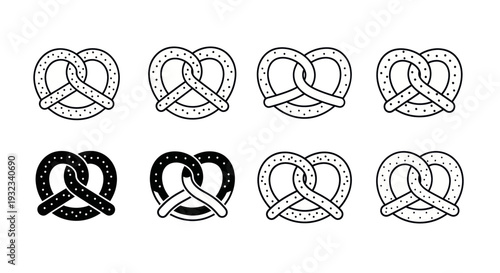 Pretzel Icon Set: Outline, Filled, Black and White Variations