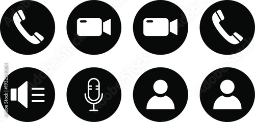 Communication and media flat icons set with phone video microphone user symbols vector illustration collection