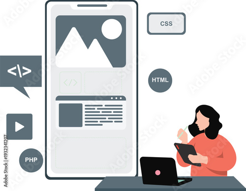 The girl is showing web development on mobile.