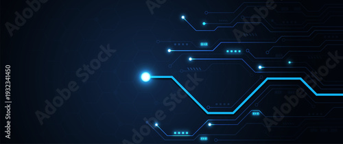 Abstract glowing blue circuit board background with futuristic digital network connection pathways