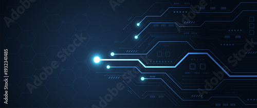 Abstract glowing blue circuit board background with futuristic digital network connection pathways