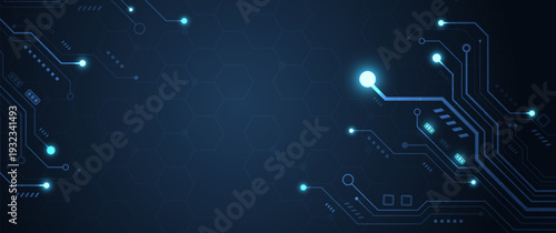 Abstract glowing blue circuit board background with futuristic digital network connection pathways