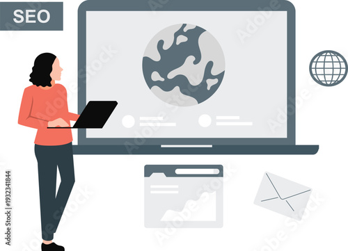 The girl is thinking about world SEO development.