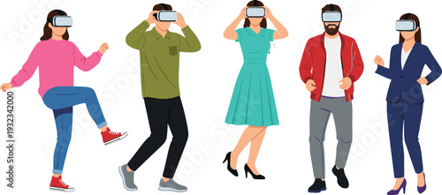 Diverse Group of People Wearing Virtual Reality Headsets and Experience Digital Metaverse Simulation for Gaming Entertainment and Modern Corporate Innovation