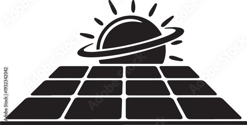 Solar panel with sun and planet Saturn logo design