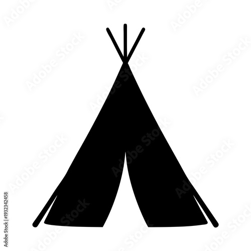 Simple black silhouette graphic representation of a native american tipi or wigwam