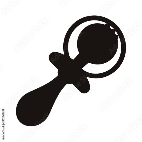 Black silhouette of a baby rattle toy, a classic childhood icon
