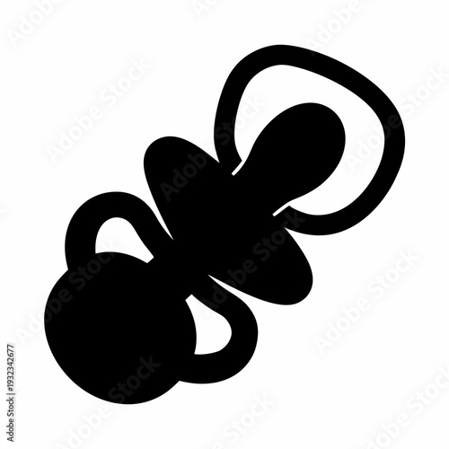 Simple black and white silhouette of a baby pacifier, symbol of infancy