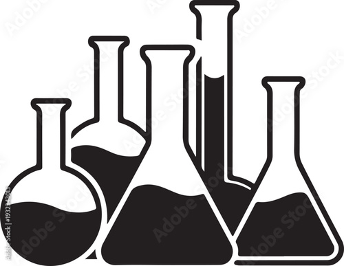 Laboratory flasks and beakers solid icon